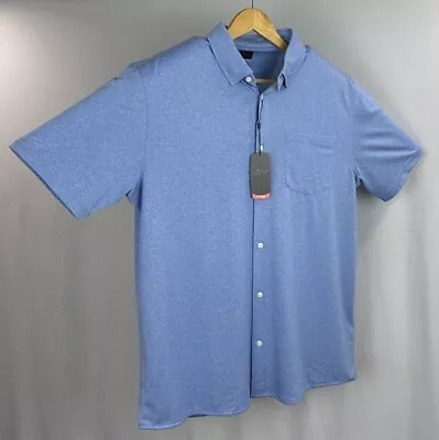 BEN SHERMAN Shirt Men's XL Blue Short Sleeve Button-Up Polyester Soft Stretch • $29.88