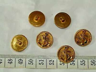 Buttons Gold Plastic Buttons X6 With Anchor And Rope Navy Naval 16mm I3 • £3.79