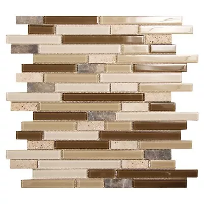 GD 19 Mosaic Glass Stone Marble Tile Linear White Brown Beige Wall Backsplash • $14.10