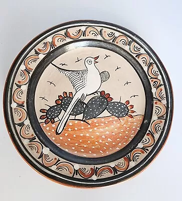 Vtg Mexico Burnished 7 1/2   BIRD Dove PLATE~HandPainted Pottery Tonala FOLK ART • $35