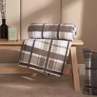 Check Tartan Teddy Fleece Throw Over Bed Blanket Warm Soft Sofa Winter Warm Cosy • £9.49