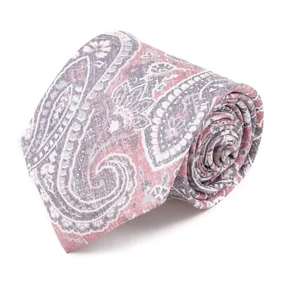 Isaia Napoli 7-Fold Pink And Gray Intricate Tonal Paisley Print Silk Tie NWT • $119