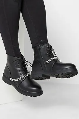 Yours Curve Plus Size Chain Lace Up Boots • £44.99