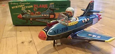 Rare Vintage 1950”s Battery Powered Tin Toy Fighter Aircraft Made In Japan. • $310