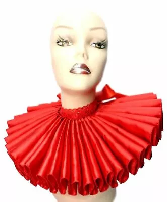 Ruffled Collar Red Satin Huge Tall Wide Elizabethan Neck Ruff Victorian Steampnk • $70