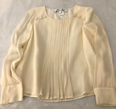 Paul & Joe Womens Silk Blouse Size 4 Ivory Pleated Buttons Long Sleeve NWOT • $39.94
