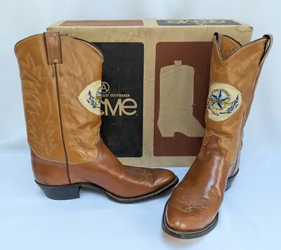 Justin Mens Leather Cowboy Boots Sz 12 1976 Astro Bluebonnet Bowl Brown • $199.99