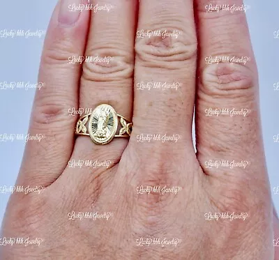 Real 14K Yellow Gold Virgin Mary  Ring Diamond Cut Size 7 • $188