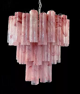 Large Three-Tier Murano Glass Tube Chandelier - Pink Albaster • $1300