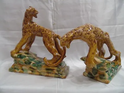 Vintage MCM Mod Royal Haeger Pottery Pouncing Panther Cheetah Leopard On Roc • $250
