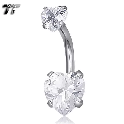 TT 8mm Clear Heart CZ Surgical Steel Ball Belly Bar (BL214) NEW • $9.99