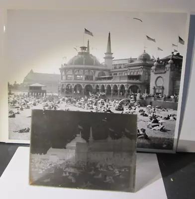 Vintage ORIGINAL Glass NEGATIVE W/ Print  * SANTA CRUZ Boardwalk And Beach *  #1 • $11.11