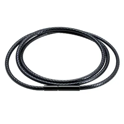 Men Women Black Leather Cord Choker Stainless Necklace Rope (Steel Turn & Click) • $5.95