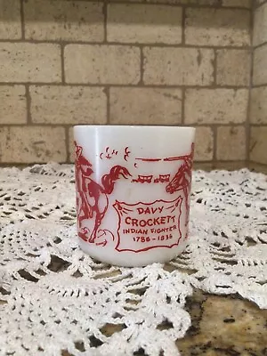 Davy Crockett Milk Glass Red White Mug Western Vintage Hazel Atlas Childs • $17.95