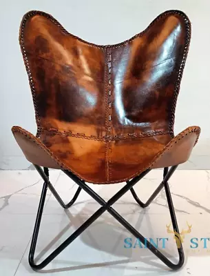 Vintage Lounge Accent Chair Classic Buffalo Leather Butterfly Chair Retro BKF • $146.69