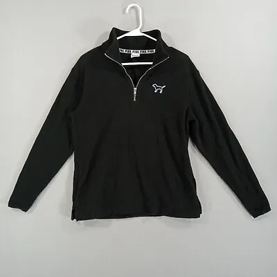 Victoria Secret Pink Fleece Jacket Womens S Black Dog Long Sleeve 1/4 Zip • $9.47