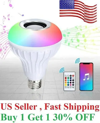 Wireless App Bluetooth LED Light Speaker Bulb RGB E27 12W Music Playing  Remote • $8.49