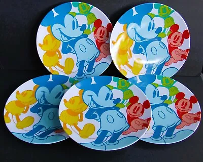 Set Of 5 Disney Store Mickey Mouse Summer Fun Melamine 11  Dinner Plate Red Blue • $24.99