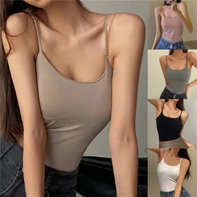 Women's Camisole With Built In Shelf Bra Adjustable Strap Vest Padded Tank Top • £6.45