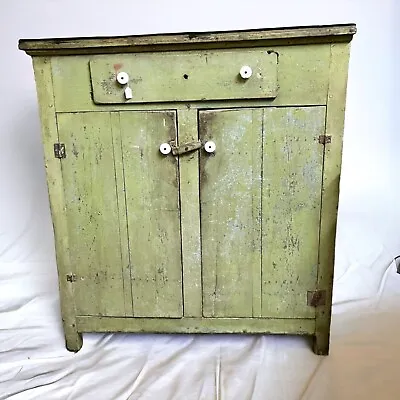 Antique Primitive Green Apple Tall Wooden Jelly Cabinet Pantry Cupboard • $999.99