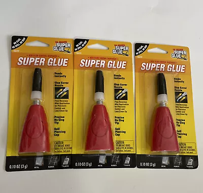 Lot Of 3 Original Super Glue Flow Control Dispenser Clear 0.10 Oz Each Tube • $12