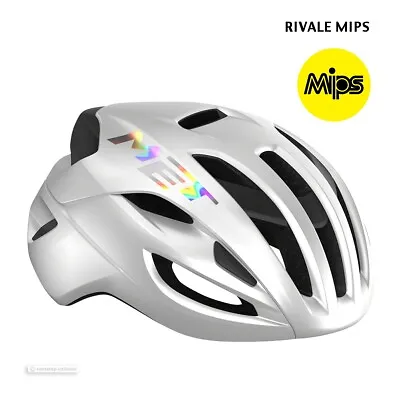 NEW MET RIVALE MIPS Road Cycling Helmet : WHITE HOLOGRAPHIC/GLOSSY • $199