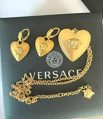 ❤️ VERSACE Medusa Gold Tone Finish Heart Pendant Chain Necklace And Earring ❤️  • $460