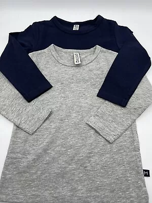 Long Sleeve T Shirts Boys Age 9-12 Months 2 PACK Navy Grey Cotton Tops • £5.49