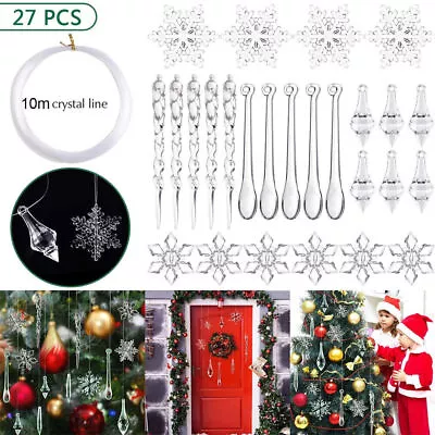 27Pcs Christmas Snowflake Icicle Ornaments Hanging Pendant Xmas Tree Decor NCZ • $14.25