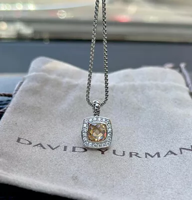 DAVID YURMAN Albion Sterling Silver 7mm Morganite Pave Diamond  Necklace 20 In • $189