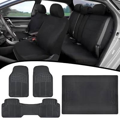 Universal Set Car Seat Covers All Weather Mats W/ Runner Cargo Liner - Black • $65.90