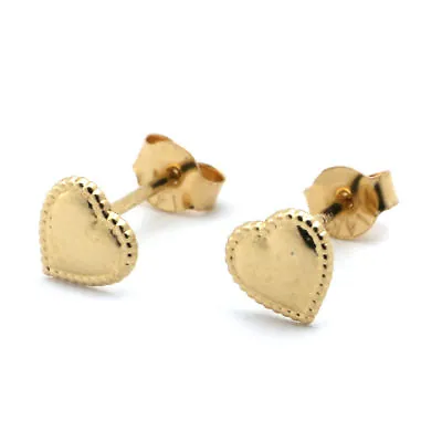 14k Solid Yellow Gold Beaded Edge Heart Stud Earrings • $37.99