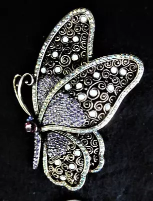 Rhinestone Butterfly Brooch/Pendant Signed CGIKR - 3 1/4  • $16.99