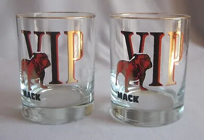 Mack VIP Pair Double Old Fashioned Glasses Tumblers 4 1/8  Clear Gold Bulldog • $24.50