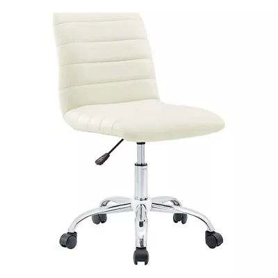 Scranton & Co Modern Vinyl/Nylon Mid-Back Armless Swivel Office Chair In White • $67.29