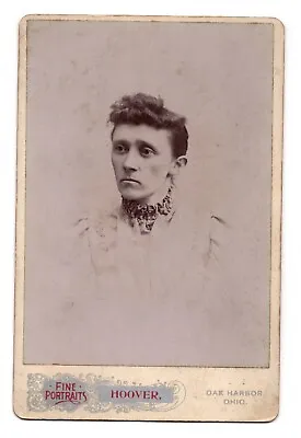 C. 1890s CABINET CARD HOOVER GORGEOUS OLDER LADY IN WHITE DRESS OAK HARBOR OHIO • $9.99