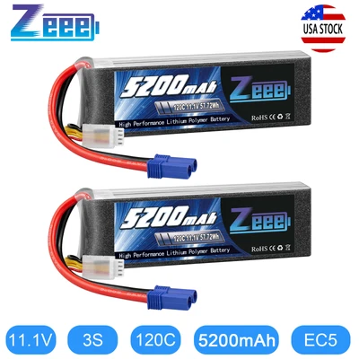 $64.59 • Buy 2PCS Zeee 11.1V 120C 5200mAh EC5 3S LiPo Battery For RC Car Helicopter Airplane