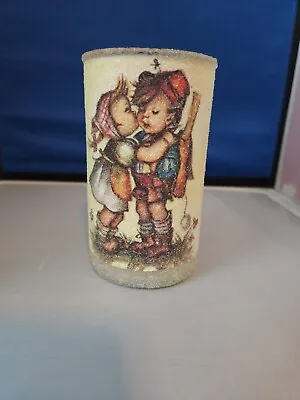 Vintage Sugar Frosted 5  Glass Candle Pillar Hummel Girl And Boy First Kiss • $25.62