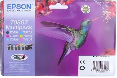 £67.09 • Buy Epson Original T0807 Claria Ink Cartridge Multi 6 Pack For Stylus Photo R265 P50