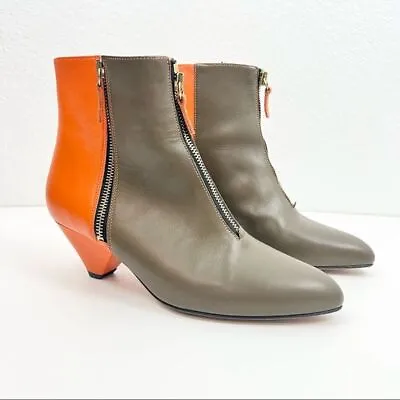 M By MISSONI Orange And Khaki Green Two-Tone Ankle Booties With Zippers EU 37 • $149.99