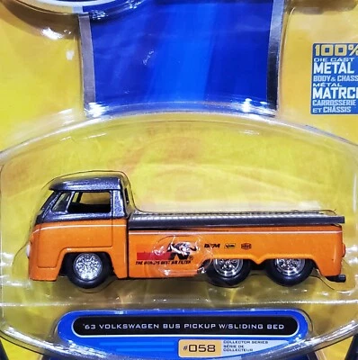 Jada 63 1963 Volkswagen VW Bus Pickup Truck W/Sliding Bed V Dubs Hauler Orange • $16.99