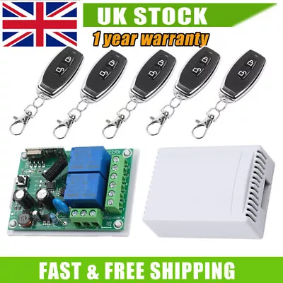 2 CH Garage Door Remote Control Switch Relay Wireless Transmitter + Receiver Kit • £16.99