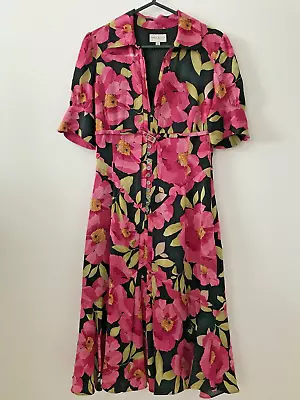 KAREN MILLEN SILK FLOWER PRINT DRESS WITH PIN TUCKS & SHORT SLEEVES (new Other) • £39.95