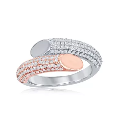 Two-Tone Rose Gold Plated Micro Pave Bottom Flat Overlapping Ring • $74
