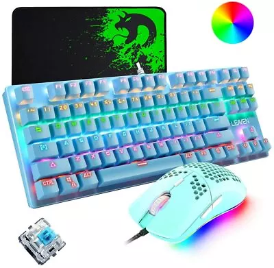 $35.89 • Buy 87 Keys TKL RGB Backlit Mechanical Gaming Keyboard And Mouse Combo Blue Switches