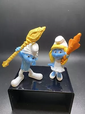 McDonald's Clumsy Smurf Smurfette Toy Figure Staff Smurfs - Lot Of 2 • $5.99