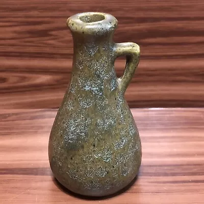 Miniature Art Pottery Vase W Handle Signed Den 2/6/69  1960s 4 Inches Green • $16.99