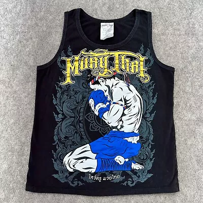 Muay Thai Tank Top Shirt Mens Large Black Kick Boxing Cyber Graphic Print Muscle • $19.95