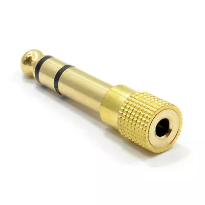 GOLD 3.5mm AUX Stereo Headphone Socket To 6.35mm Big Jack TRS Plug Adapter GOLD • £2.99