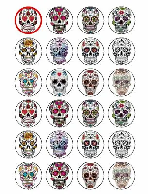 24 X 3.8cms Edible Candy Skulls Day Of The Dead Cupcake Fairy Cake Toppers • £1.99